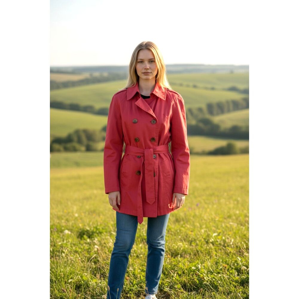 St. Johns Bay Womens Classic Trench Coat Sz L Preppy Reddish Pink Heritage - Picture 1 of 16